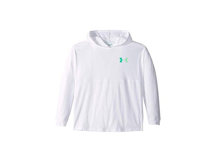 Under Armour Kids Finale Hoodie (big Kids) (white/green Typhoon) Girl's Sweatshirt