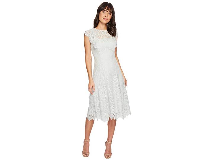 Tahari By Asl Lace Flutter Sleeve Midi Dress (blue Mist) Women's Dress