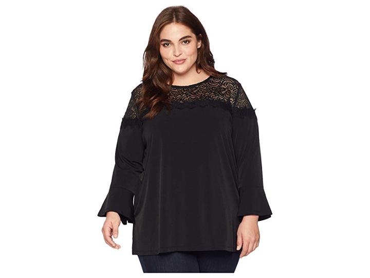 Michael Michael Kors Plus Size 3/4 Sleeve Lace Yoke Top (black) Women's Clothing