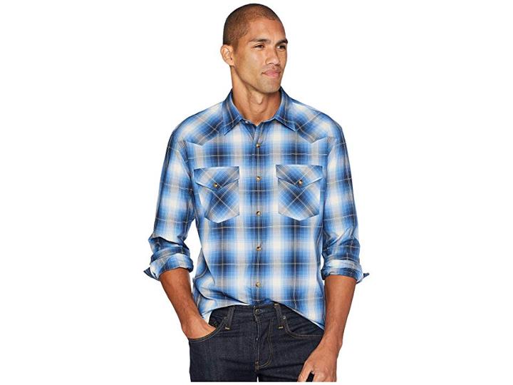 Pendleton Long Sleeve Frontier (ivory/blue Plaid) Men's Clothing