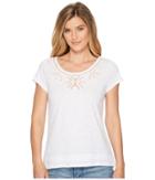 Tribal Jersey Slub Cap Sleeve Embroidered Top (white) Women's Clothing