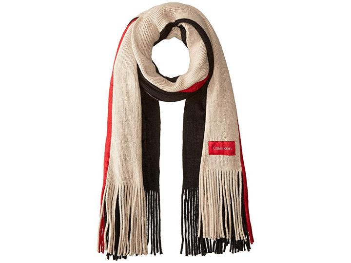 Calvin Klein Three-color Wrap Knit Scarf (black) Scarves