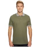 Lacoste Short Sleeve Petit Pique Collar/sleeve Contrast Regular (army/white) Men's Short Sleeve Pullover