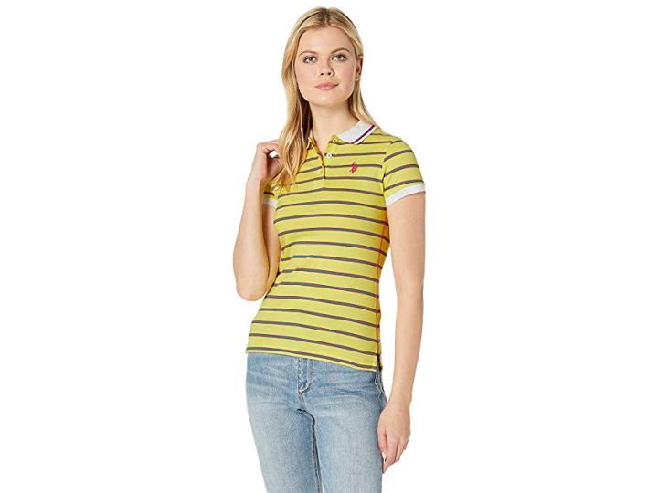 U.s. Polo Assn. Striped Jersey Polo (pineapple Coolada) Women's Short Sleeve Pullover