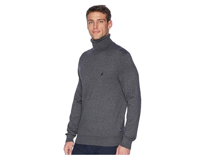 Nautica 12gg Turtleneck Sweater (charcoal Heather) Men's Sweater