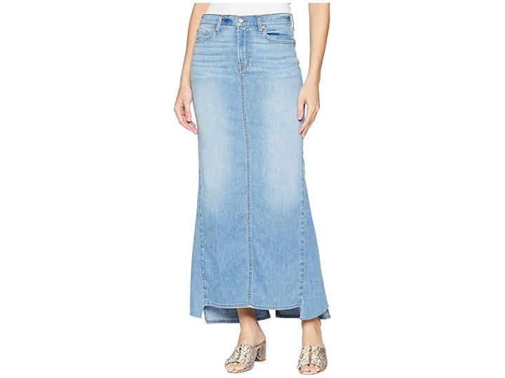 7 For All Mankind Long Maxi Skirt W/ Kicks In Bright Blue Jay 2 (bright Blue Jay 2) Women's Skirt