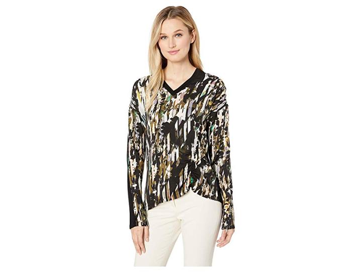 Kenneth Cole New York Printed Mixed Media Top (urban Reflect Multi) Women's Clothing