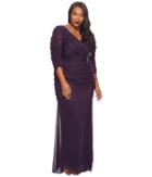 Adrianna Papell Plus Size 3/4 Sleeve Side Drape Gown (aubergine) Women's Dress