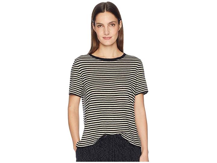 Eileen Fisher Organic Linen Tencel Round Neck Short Sleeve Top (black) Women's T Shirt
