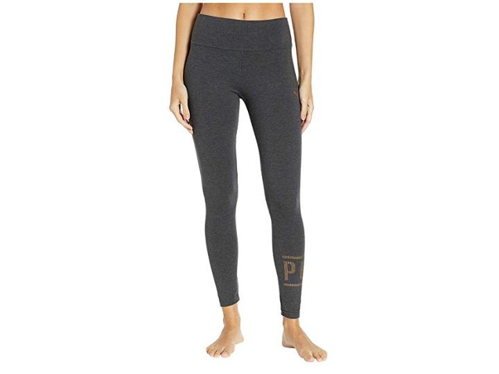 Puma Athletic Logo Leggings (dark Gray Heather/bronze Metal) Women's Casual Pants