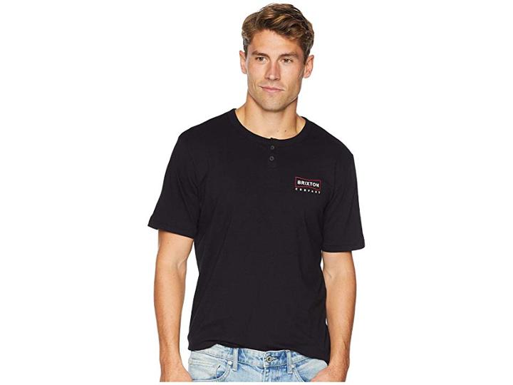 Brixton Wedge Short Sleeve Henley (black) Men's Clothing