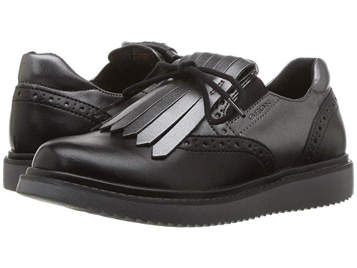 Geox Kids Thymar Girl 14 (little Kid/big Kid) (black/dark Silver) Girl's Shoes