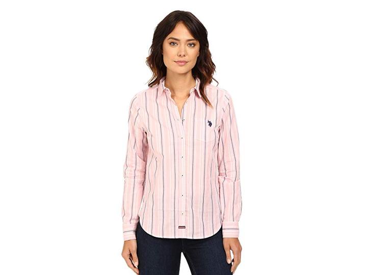 U.s. Polo Assn. Casual Striped Blouse (prism Pink) Women's Blouse