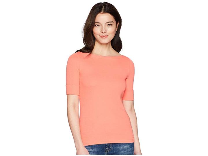 Lauren Ralph Lauren Petite Cotton Boat Neck T-shirt (calla Lily) Women's T Shirt