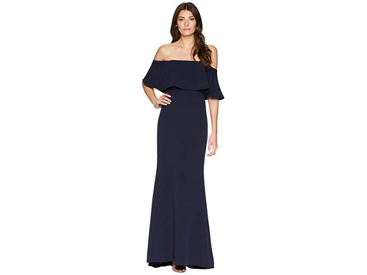 Badgley Mischka Popover Butter Crepe Gown (navy) Women's Dress