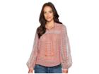 Lucky Brand Border Print Peasant Top (pink Multi) Women's Long Sleeve Pullover