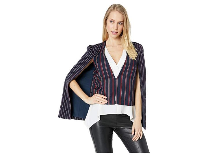 Bcbgeneration Striped Mixed Media Cape Jacket (navy Multi) Women's Coat