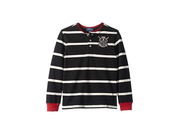 Polo Ralph Lauren Kids Striped Cotton Mesh Henley (little Kids/big Kids) (polo Black Multi) Boy's Clothing
