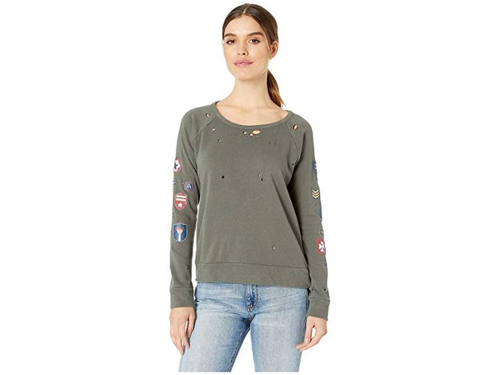 Chaser Military Patch Cotton Fleece Raglan Pullover (safari) Women's Long Sleeve Pullover