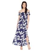 Adrianna Papell Petite Simple Delight Ruffle Maxi (blue Multi) Women's Dress