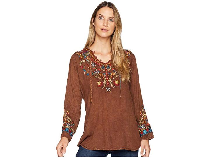 Scully Bennington Boho Embroidered Fun Blouse (cinnamon) Women's Clothing