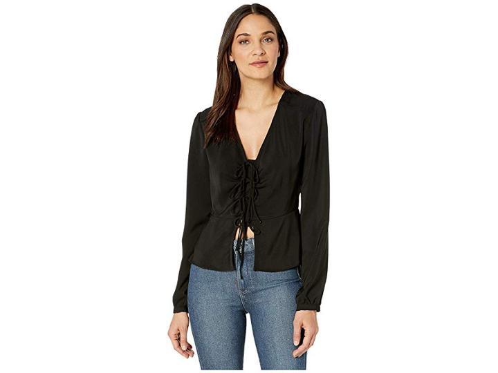 Wayf Douglas Tie Front Blouse (black) Women's Clothing