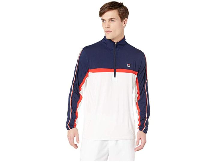 Fila Heritage Tennis 1/4 Zip Windbreaker (white/navy/chinese Red) Men's Clothing