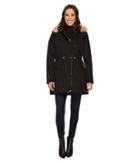 French Connection Anorak Faux Fur Hood And Drawstring Waist (black) Women's Coat