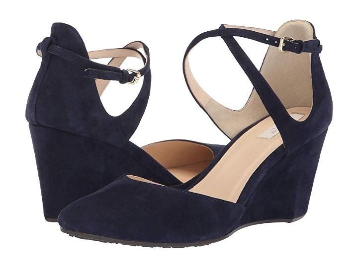 Cole Haan Lacey Wedge Ankle Strap 75mm (marine Blue Suede) Women's Wedge Shoes