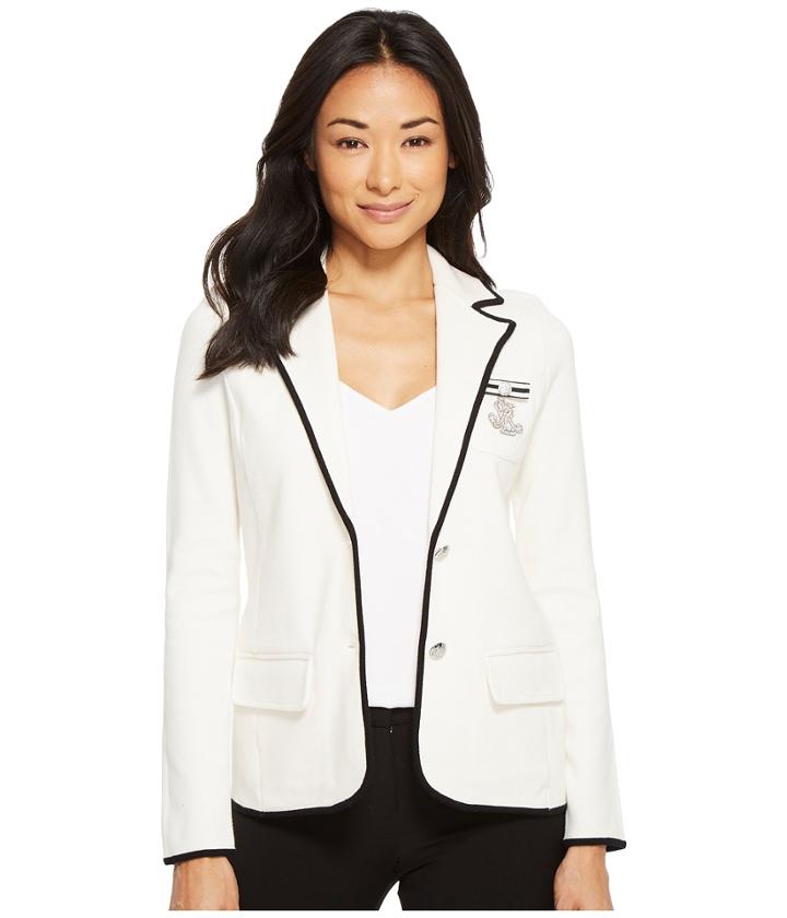 Lauren Ralph Lauren Petite Bullion-embroidered Knit Blazer (mascarpone Cream/polo Black) Women's Jacket