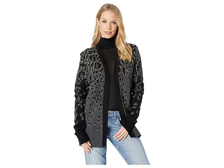 Bcbgeneration Leopard Jacquard Cardigan (charcoal Combo) Women's Clothing