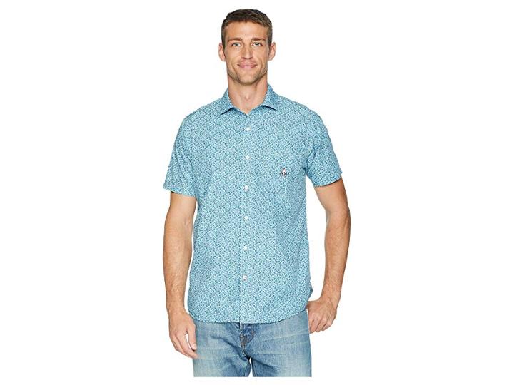 Psycho Bunny Short Sleeve Floral Vine Woven Shirt (heron) Men's Clothing