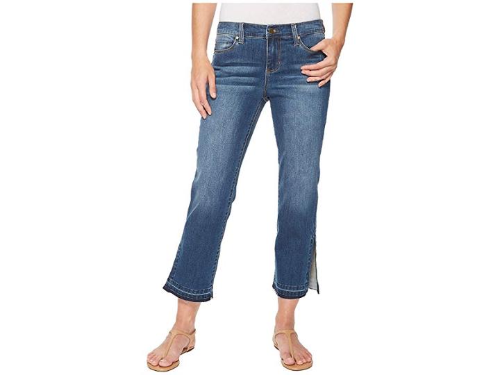 Liverpool Tabitha Straight Crop With Ankle Slits In Vintage Super Comfort Stretch Denim In Montauk Mid Blue (montauk Mid Blue) Women's Jeans