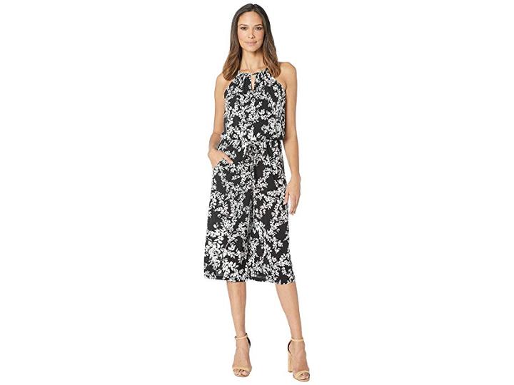 London Times Spring Spray Cropped Jumpsuit (black/white) Women's Jumpsuit & Rompers One Piece