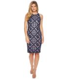 Adrianna Papell Floral Diamond Lace Cutaway Sheath (navy Sateen) Women's Dress