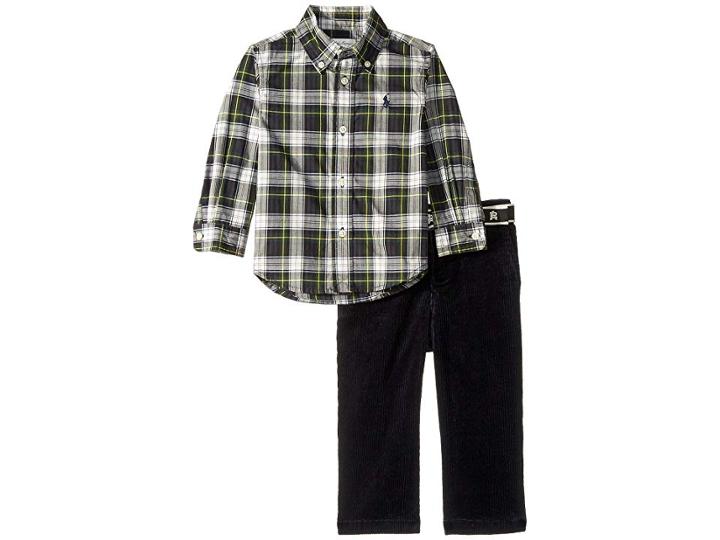 Ralph Lauren Baby Plaid Shirt Belted Pants Set (infant) (white Multi) Boy's Active Sets