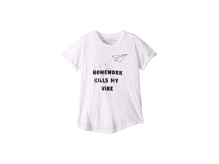 The Original Retro Brand Kids Homework Kills My Vibe Rolled Short Sleeve Slub Crew Neck Tee (big Kids) (white) Girl's T Shirt