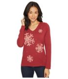 Life Is Good Snowflake Tiny Hearts Crusher Long Sleeve Vee (cranberry Red) Women's Long Sleeve Pullover