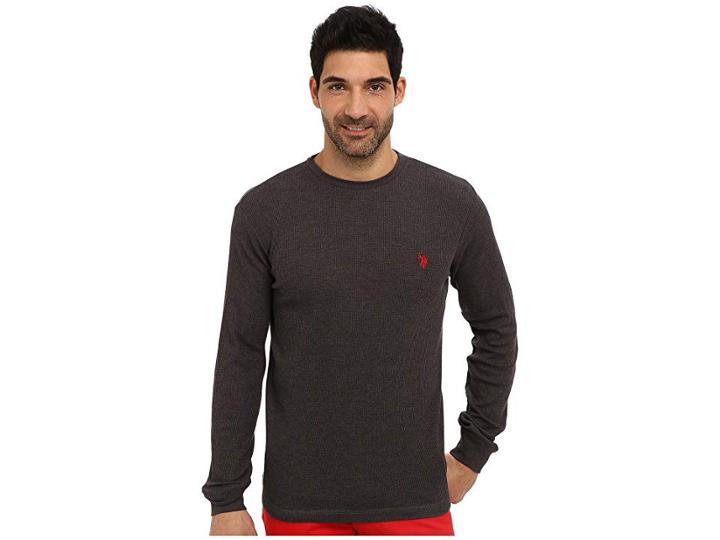 U.s. Polo Assn. Long Sleeve Crew Neck Solid Thermal Shirt (heather Dark Gray) Men's Long Sleeve Pullover