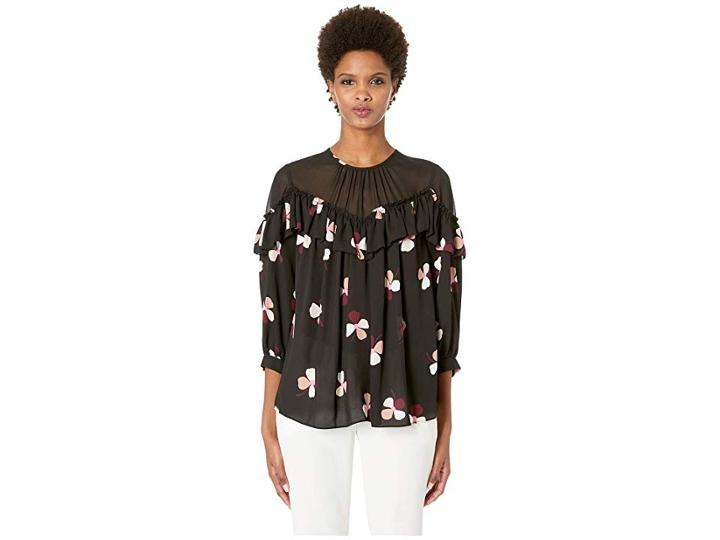Kate Spade New York Glitzy Ritzy Dusk Buds Ruffle Top (black) Women's Clothing