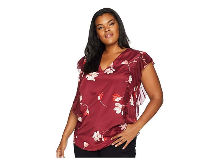 Lauren Ralph Lauren Plus Size Floral-print Ruffled Crepe Top (multi) Women's Clothing