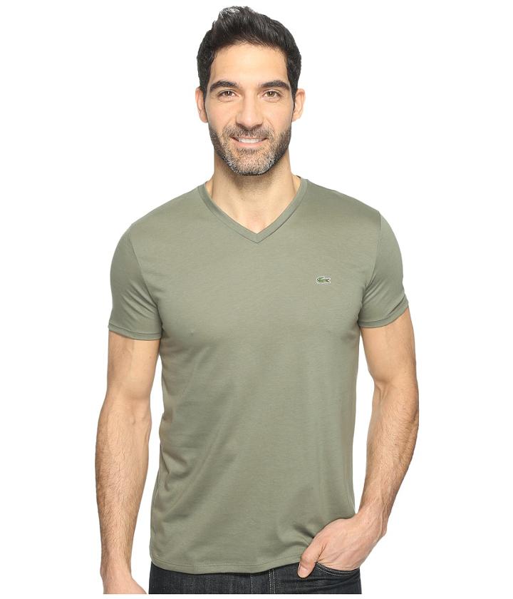 Lacoste Short Sleeve Pima Jersey V-neck T-shirt (army) Men's Short Sleeve Pullover