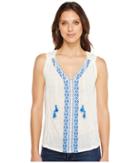 Lucky Brand Embroidered Center Front Top (marshmallow) Women's Clothing