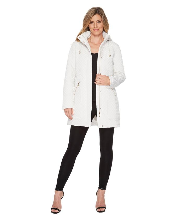 Ivanka Trump Oversized Pocket Hooded Quilted Coat (pearl) Women's Coat