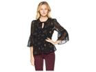 Lucky Brand Embroidered Ruffle Sleeve Top (black Multi) Women's Clothing