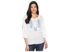 Two By Vince Camuto Bell Sleeve Embroidered Tie Neck Blouse (ultra White) Women's Blouse