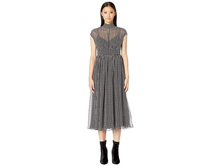 Kate Spade New York Dashing Beauty Houndstooth Chiffon Dress (black/cream) Women's Dress