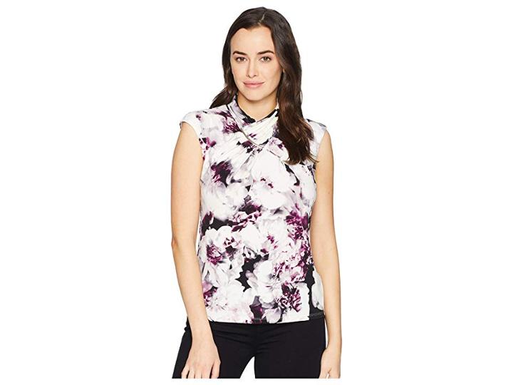 Calvin Klein Sleeveless High Neck Top W/ Hardware (aubergine/black) Women's Clothing