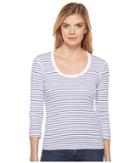 Three Dots Stripe 3/4 Sleeve Scoop Neck (white/seaside) Women's Clothing