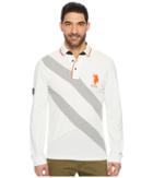 U.s. Polo Assn. Slim Fit Color Block Long Sleeve Pique Polo Shirt (white Winter) Men's Long Sleeve Pullover